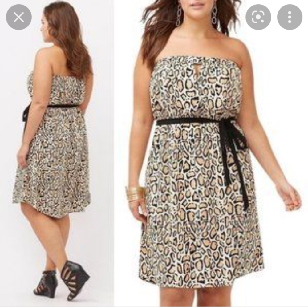 Lane Bryant Strapless Leopard Print Dress with Black Ribbon Belt Size 14